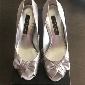 Nina Forbes Peep Toe Silk Pump with Bow